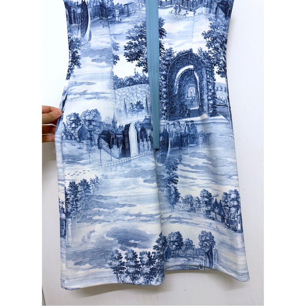 Alice + Olivia Wynell Chateau A Line Mini Dress Blue Toile De Jouy Floral 6 - Picture 12 of 16